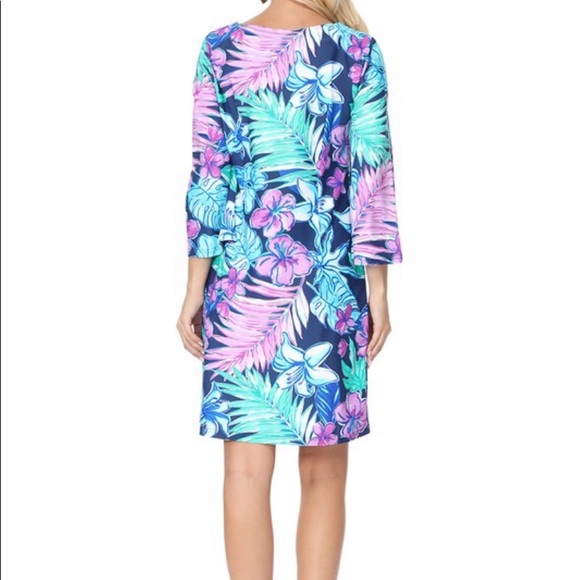 Aryeh Purple Floral 3/4 Sleeve Sheath Dress - Picture 4 of 4